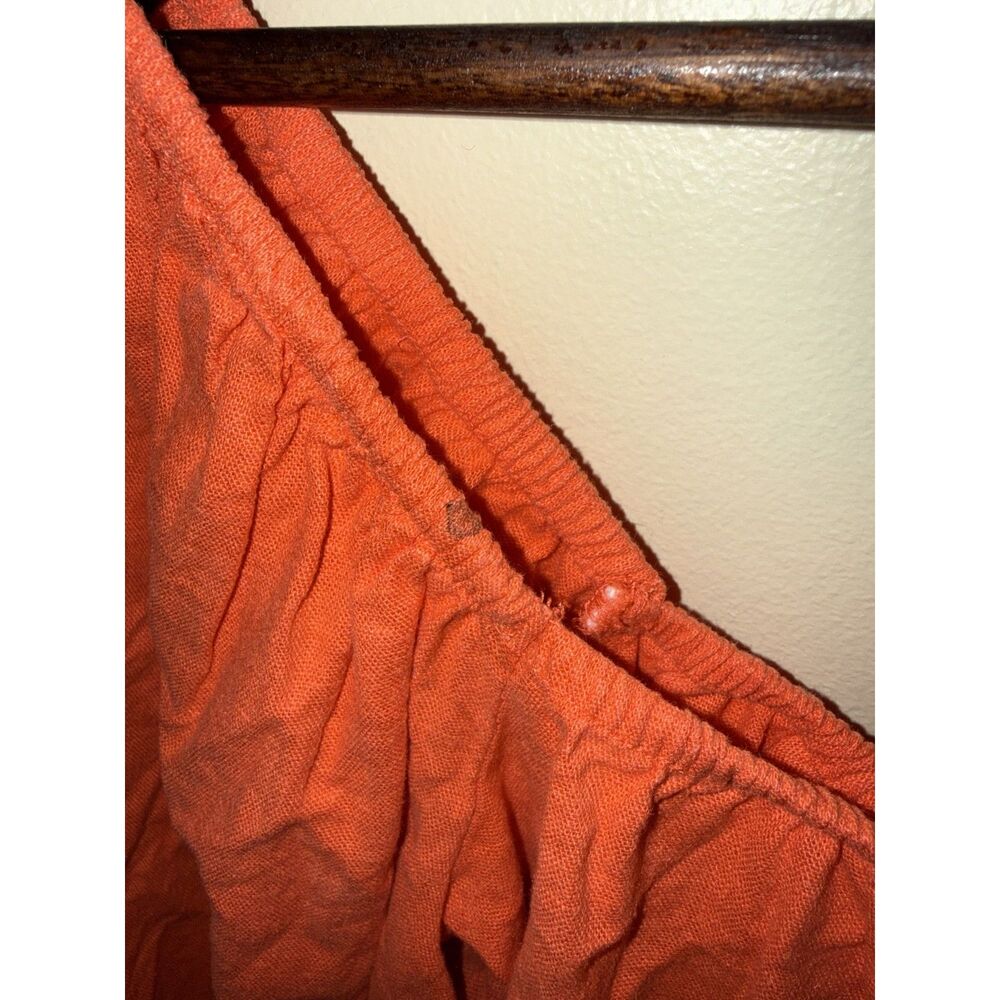 A New Day Orange Linen Blend Puff Sleeve Crop Peasant Top Size M - Picture 5 of 8